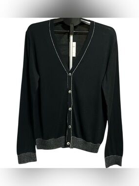GAP Black V-Neck Button Cardigan with Gray Contrast Trim